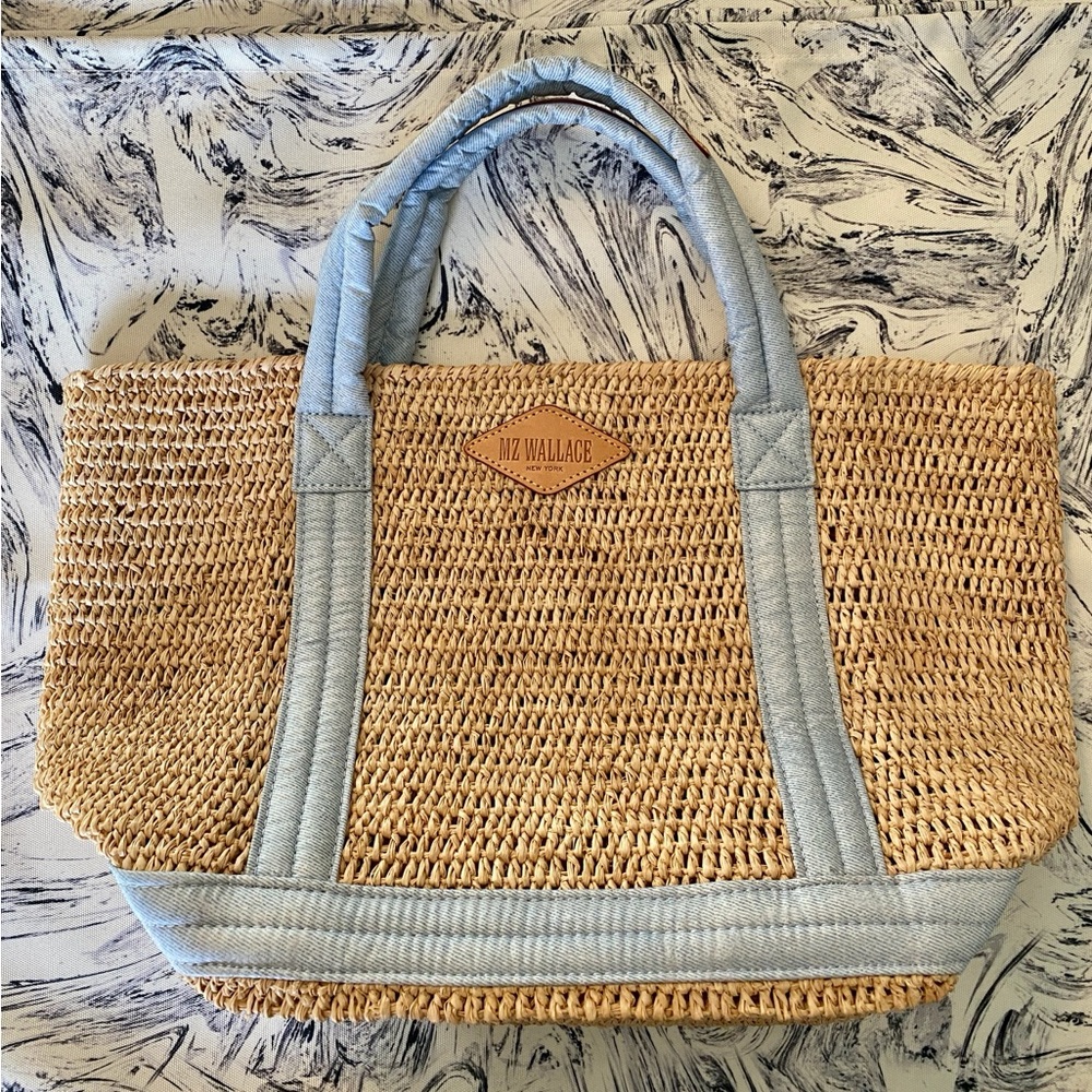 EUC MZ Wallace Small Raffia Tote in Chambray